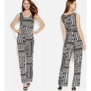 Calvin Klein Black/White Geometric Pattern Wide Leg Pant Tank Jumper Size 4